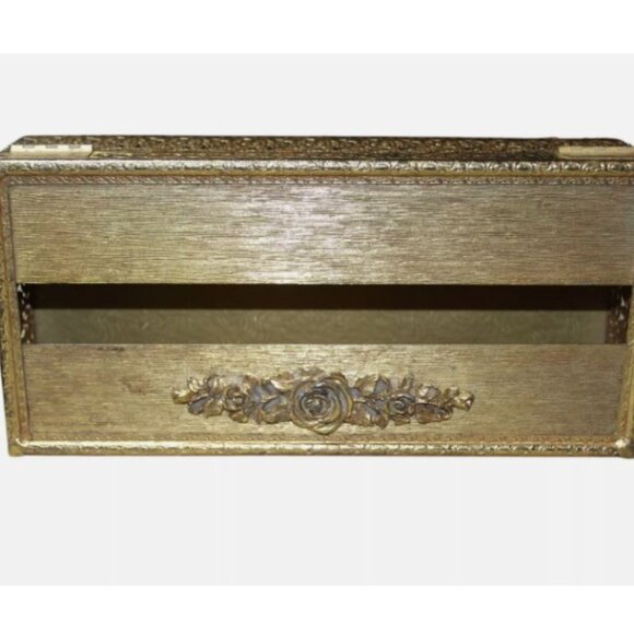 Vintage Gold Filigree Hollywood Regency Ornate Tissue Kleenex Box Holder - Picture 5 of 7